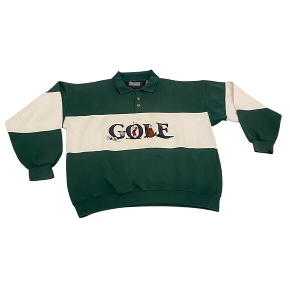 Vintage Lord & Taylor GOLF Embroidered Collared Sweater Size Large Green & White - Picture 1 of 10